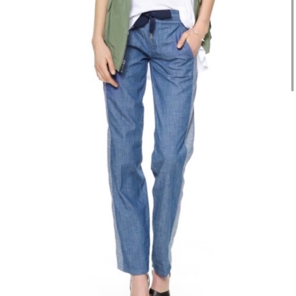 Tory Burch Allegra Chambray Two Tone Drawstring Waist Pants Size 28 Y